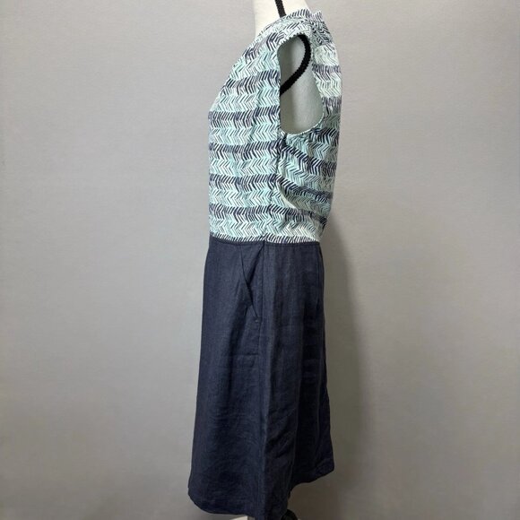 Weekend Max Mara Linen Blend Dress Sz 12/L Santos Split Neck Cap Sleeve A-Line - Picture 2 of 8